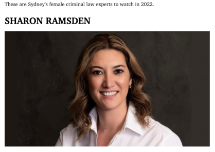 Sharon Ramsden named one of Sydney's Criminal Law experts to watch in 2022!